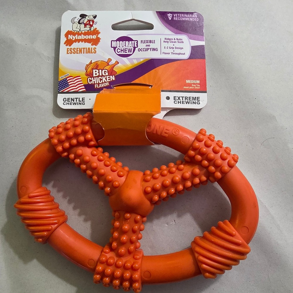 Nylabone Essentials Dog Chew Toy Medium Orange NEW Moderate Chicken Ring NCF601W